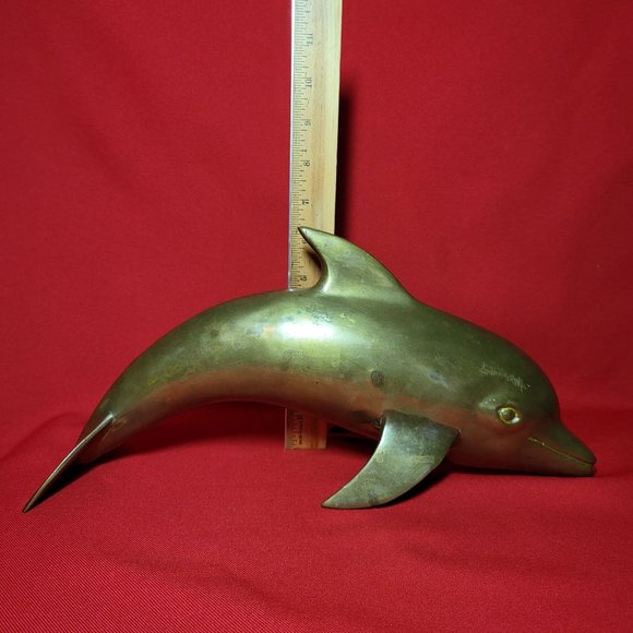 Vintage Mid Century Brass Dolphin Figurine 14" - Picture 7 of 11